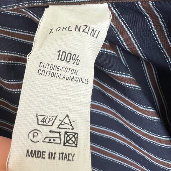 LORENZINI Navy Blue Burgundy Stripe Mens Button Down Dress Shirt 0 ITALY - Picture 8 of 8